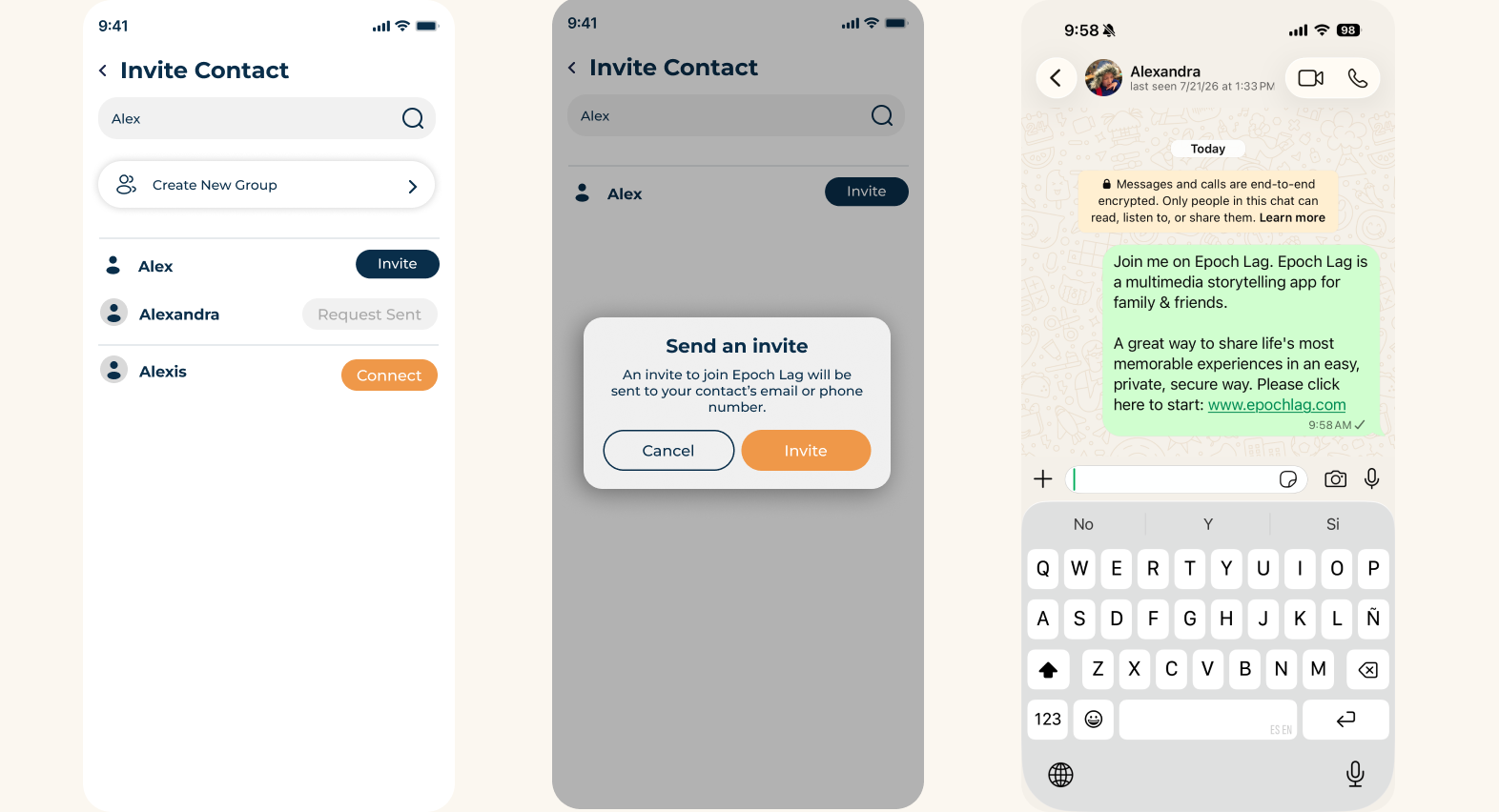 Contact list with invite buttons